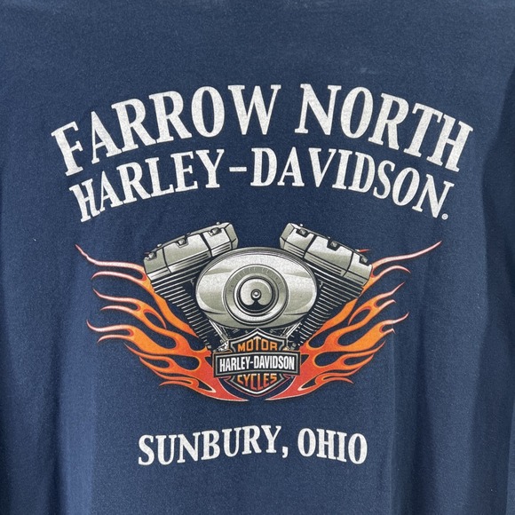 Harley Davidson Shirt Mens 3XL Double Sided Navy Flames Ohio Short Sleeve Tee - Picture 3 of 13